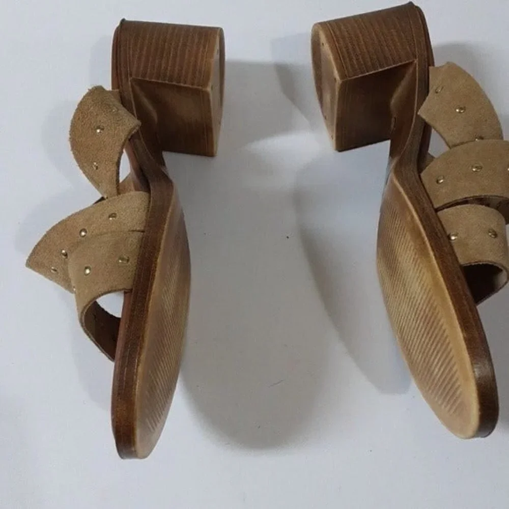 Mila Paoli women sandals leather suede 8 tan casual vacation beach summer